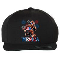 Bigfoot Fireworks 4th Of July Men Sasquatch American Flag Wool Snapback Cap