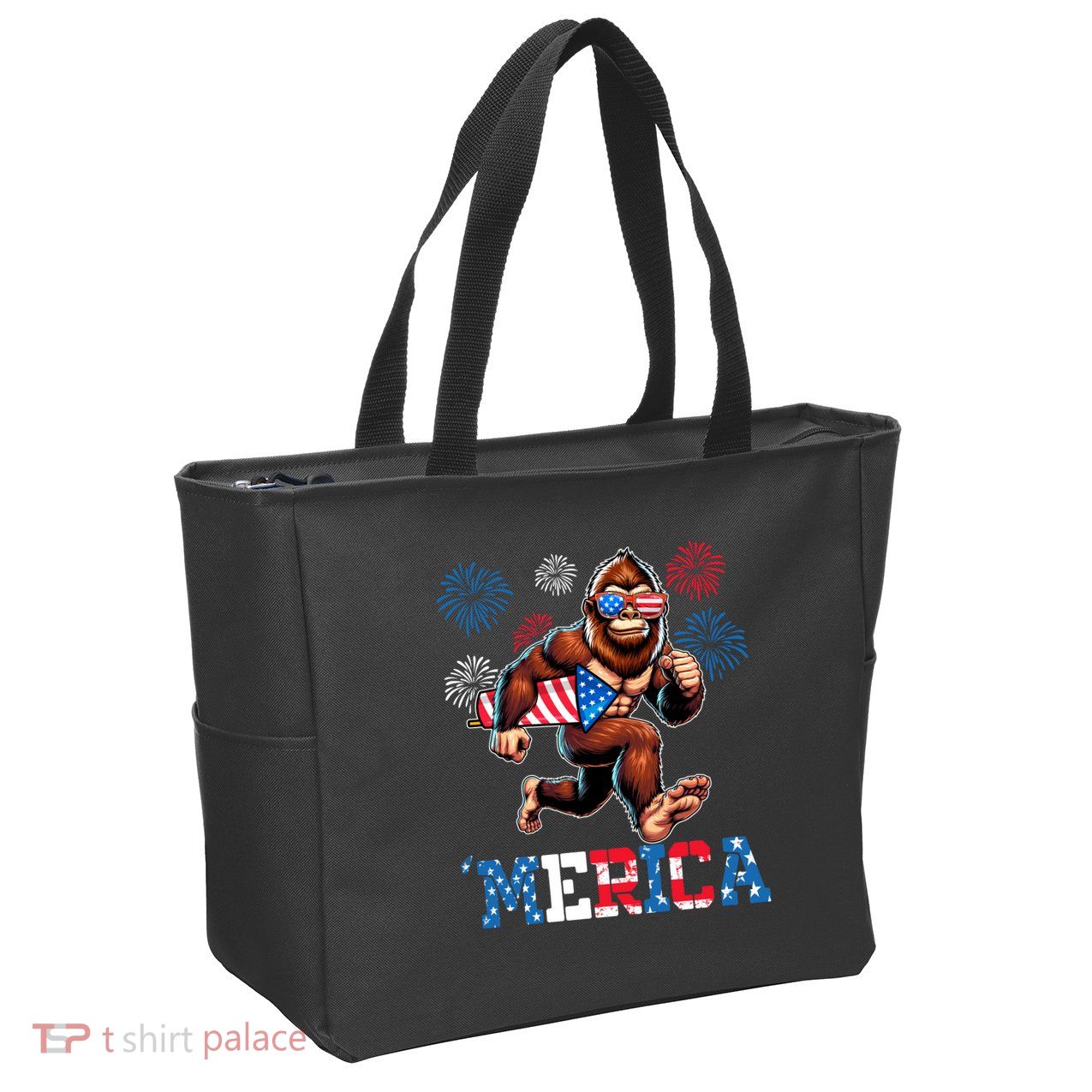 Bigfoot Fireworks 4th Of July Men Sasquatch American Flag Zip Tote Bag