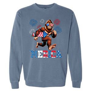 Bigfoot Fireworks 4th Of July Men Sasquatch American Flag Garment-Dyed Sweatshirt