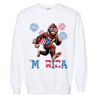 Bigfoot Fireworks 4th Of July Men Sasquatch American Flag Garment-Dyed Sweatshirt