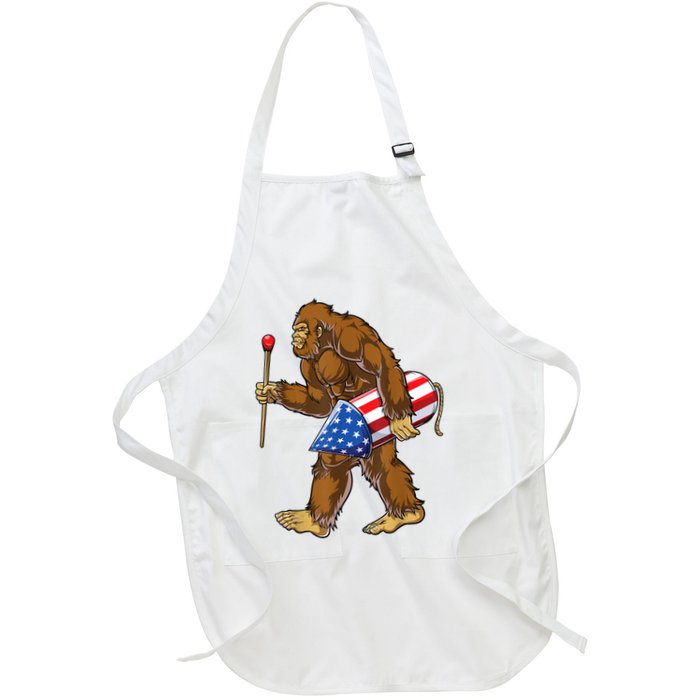 Bigfoot Fireworks 4th Of July Sasquatch American Flag Us Full-Length Apron With Pockets