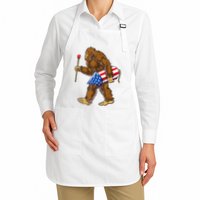 Bigfoot Fireworks 4th Of July Sasquatch American Flag Us Full-Length Apron With Pockets