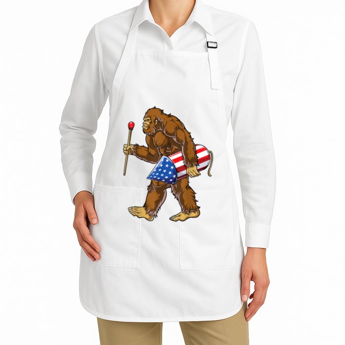 Bigfoot Fireworks 4th Of July Sasquatch American Flag Us Full-Length Apron With Pockets