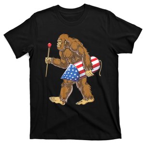 Bigfoot Fireworks 4th Of July Sasquatch American Flag Us T-Shirt