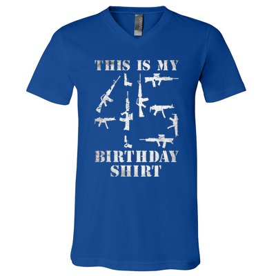 Birthday For 45 Years Old Guns And Weapons Owner V-Neck T-Shirt