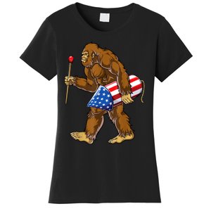 Bigfoot Fireworks 4th Of July Sasquatch American Flag Us Women's T-Shirt