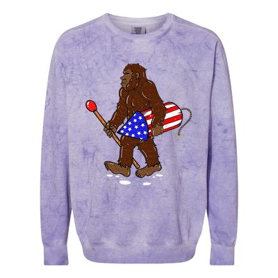 Bigfoot Fireworks 4th Of July Funny Men Sasquatch Lover Colorblast Crewneck Sweatshirt