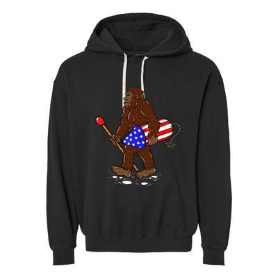 Bigfoot Fireworks 4th Of July Funny Men Sasquatch Lover Garment-Dyed Fleece Hoodie