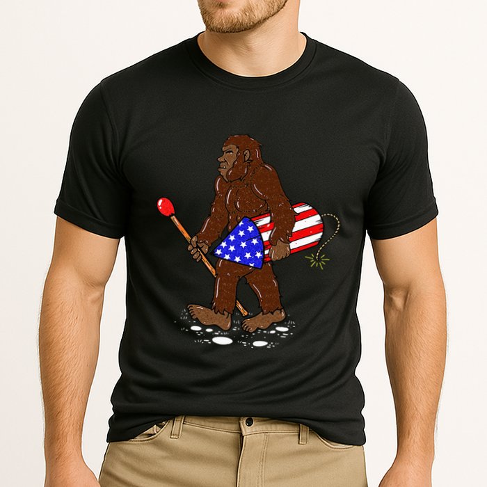 Bigfoot Fireworks 4th Of July Funny Men Sasquatch Lover Cooling Performance Crew T-Shirt