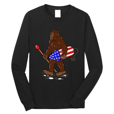 Bigfoot Fireworks 4th Of July Funny Men Sasquatch Lover Long Sleeve Shirt