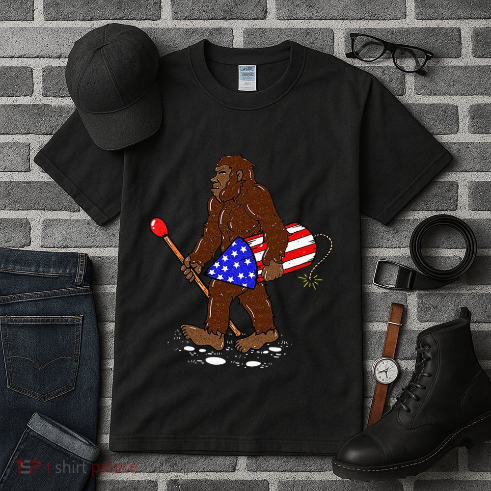 Bigfoot Fireworks 4th Of July Funny Men Sasquatch Lover Tall T-Shirt
