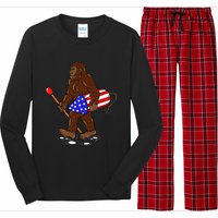 Bigfoot Fireworks 4th Of July Funny Men Sasquatch Lover Long Sleeve Pajama Set