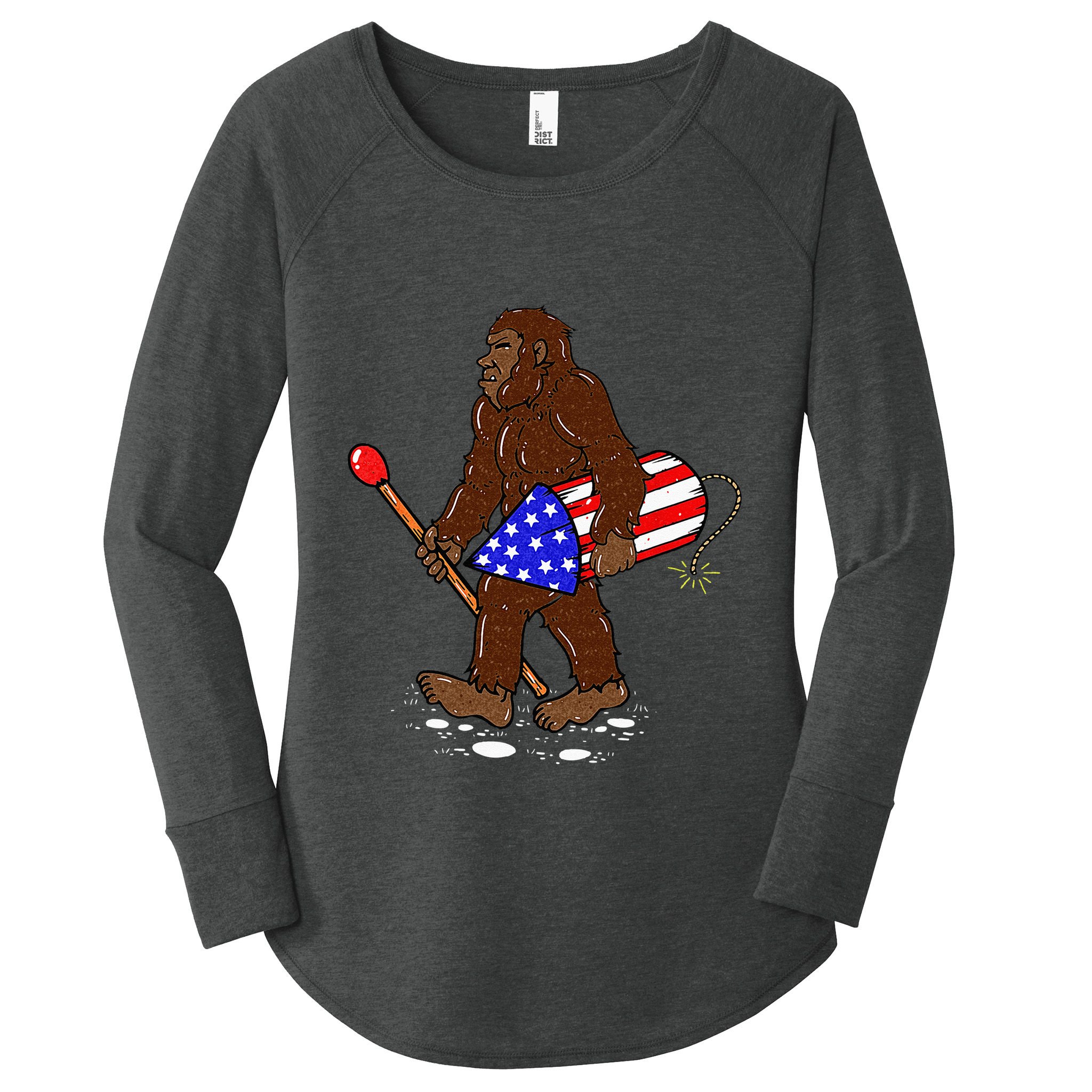 Bigfoot Fireworks 4th Of July Funny Men Sasquatch Lover Women's Perfect Tri Tunic Long Sleeve Shirt