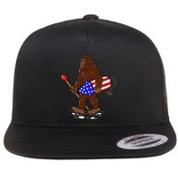 Bigfoot Fireworks 4th Of July Funny Men Sasquatch Lover Flat Bill Trucker Hat