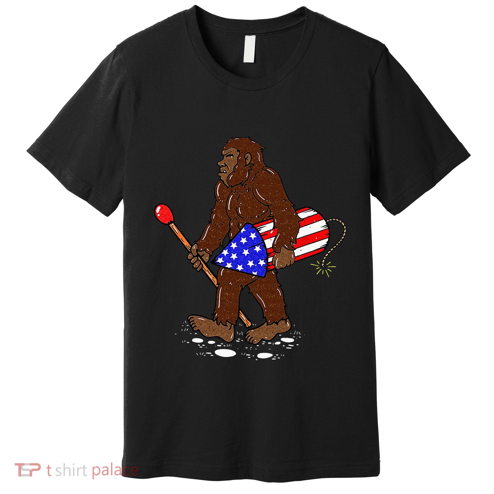 Bigfoot Fireworks 4th Of July Funny Men Sasquatch Lover Premium T-Shirt