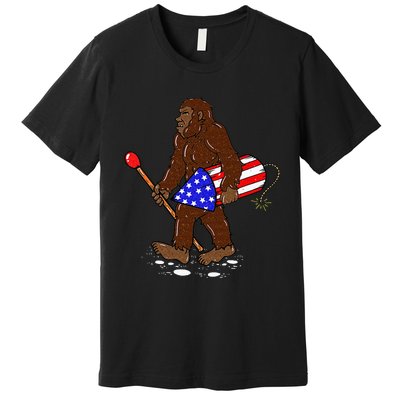 Bigfoot Fireworks 4th Of July Funny Men Sasquatch Lover Premium T-Shirt