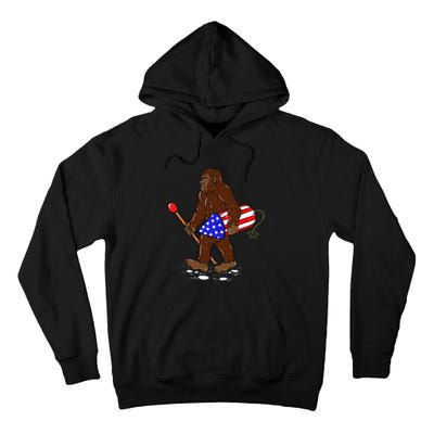 Bigfoot Fireworks 4th Of July Funny Men Sasquatch Lover Tall Hoodie