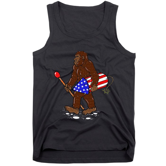 Bigfoot Fireworks 4th Of July Funny Men Sasquatch Lover Tank Top