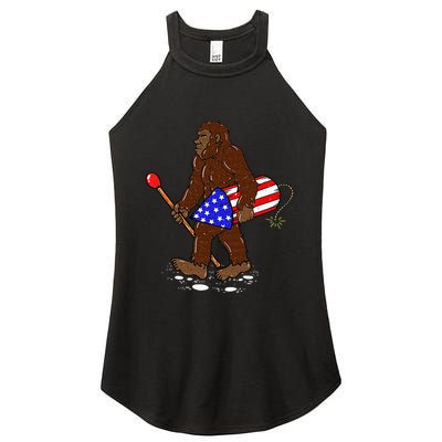 Bigfoot Fireworks 4th Of July Funny Men Sasquatch Lover Women's Perfect Tri Rocker Tank