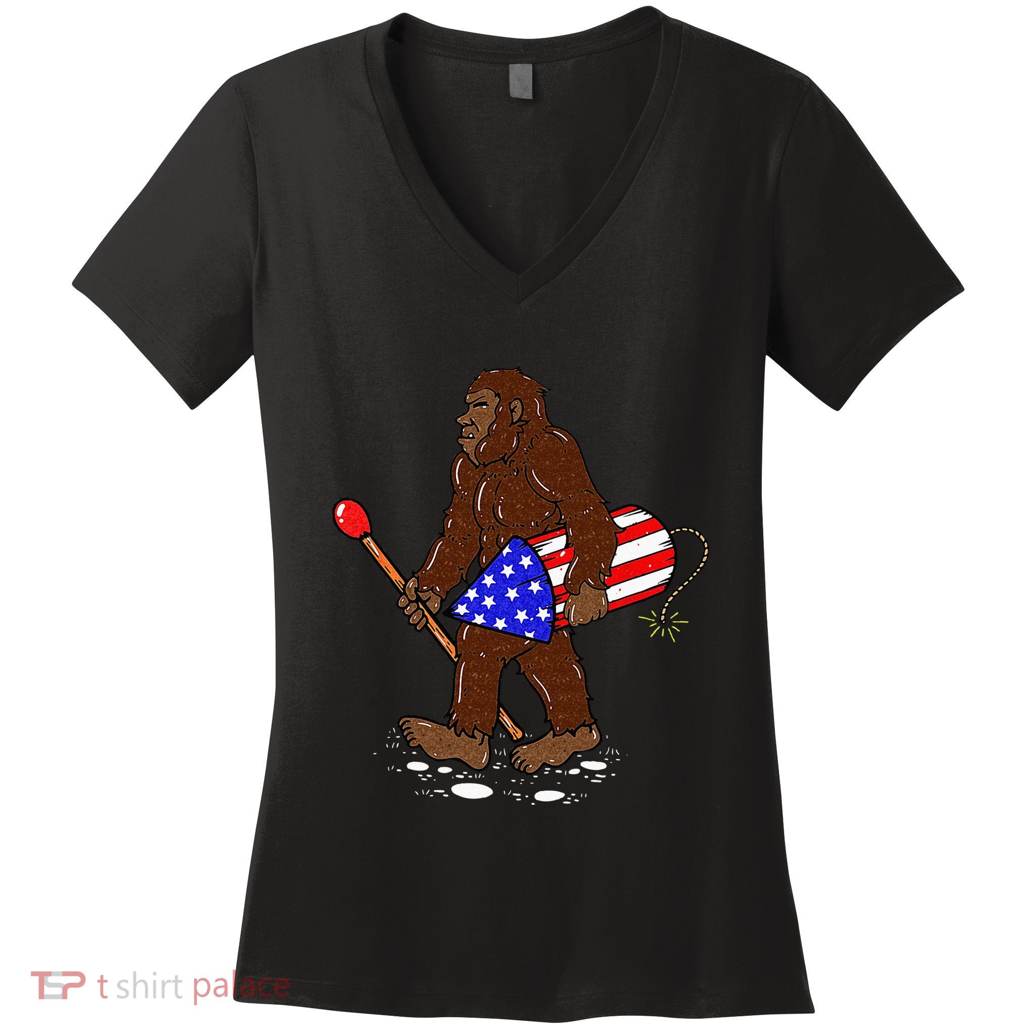Bigfoot Fireworks 4th Of July Funny Men Sasquatch Lover Women's V-Neck T-Shirt