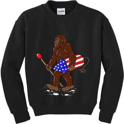 Bigfoot Fireworks 4th Of July Funny Men Sasquatch Lover Kids Sweatshirt