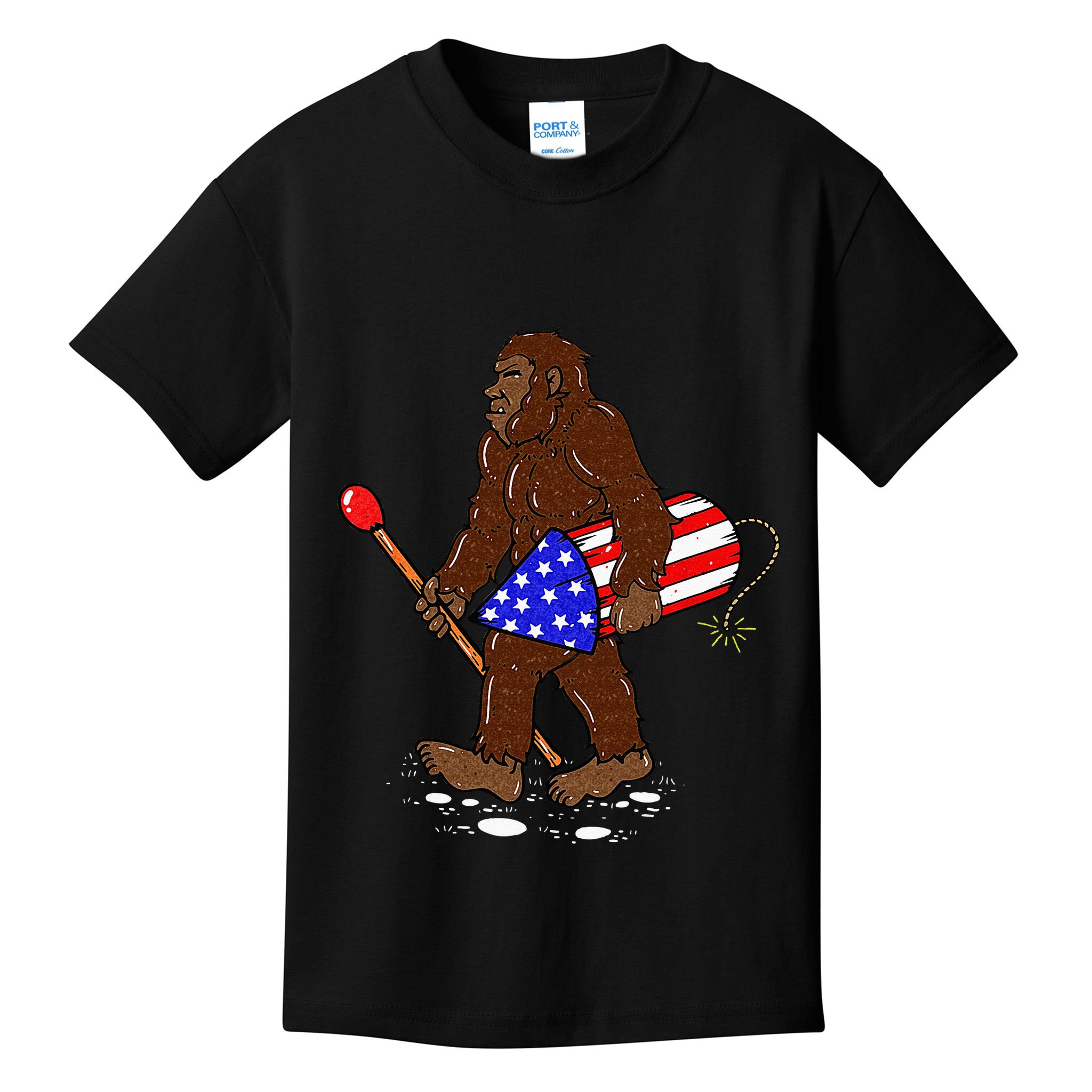 Bigfoot Fireworks 4th Of July Funny Men Sasquatch Lover Kids T-Shirt