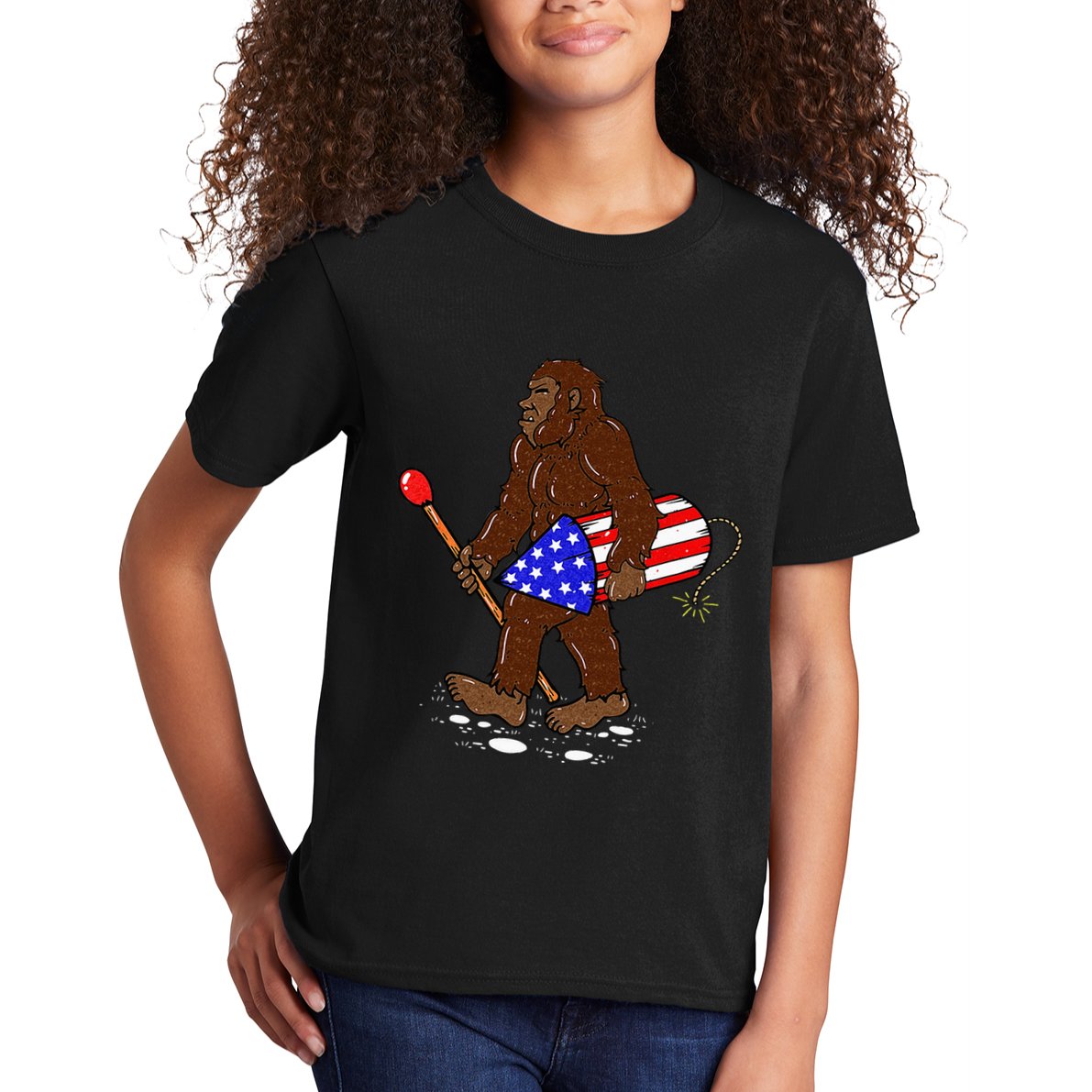 Bigfoot Fireworks 4th Of July Funny Men Sasquatch Lover Kids T-Shirt