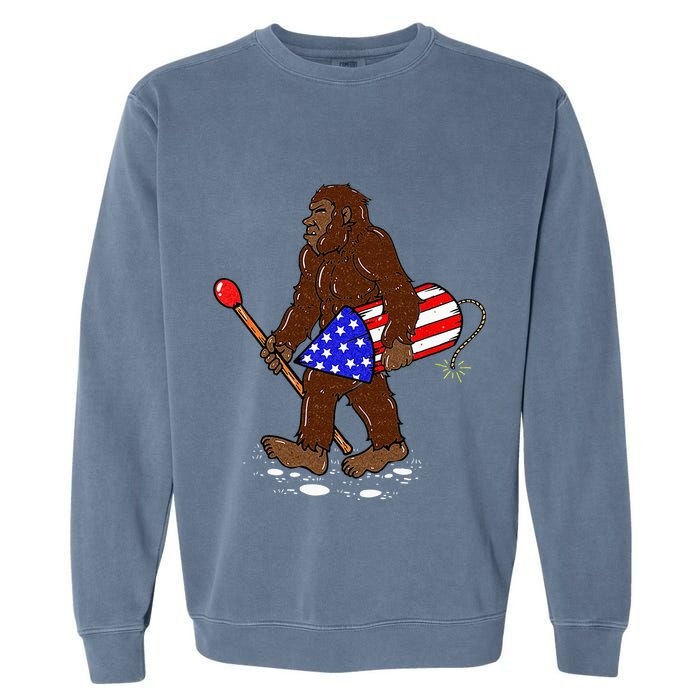 Bigfoot Fireworks 4th Of July Funny Men Sasquatch Lover Garment-Dyed Sweatshirt