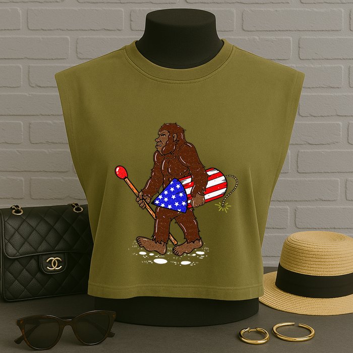 Bigfoot Fireworks 4th Of July Funny Men Sasquatch Lover Garment-Dyed Women's Muscle Tee