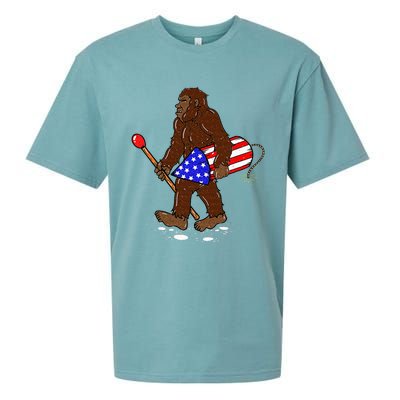 Bigfoot Fireworks 4th Of July Funny Men Sasquatch Lover Sueded Cloud Jersey T-Shirt