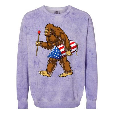 Bigfoot Fireworks 4th Of July Sasquatch American Flag Us Colorblast Crewneck Sweatshirt