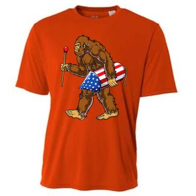 Bigfoot Fireworks 4th Of July Sasquatch American Flag Us Cooling Performance Crew T-Shirt