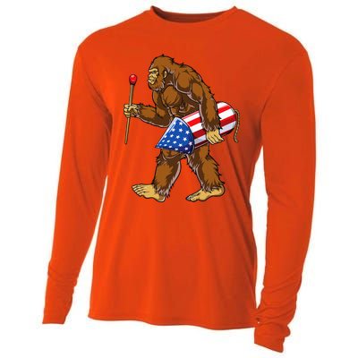 Bigfoot Fireworks 4th Of July Sasquatch American Flag Us Cooling Performance Long Sleeve Crew