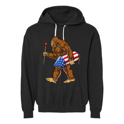 Bigfoot Fireworks 4th Of July Sasquatch American Flag Us Garment-Dyed Fleece Hoodie