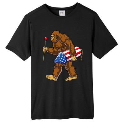 Bigfoot Fireworks 4th Of July Sasquatch American Flag Us Tall Fusion ChromaSoft Performance T-Shirt