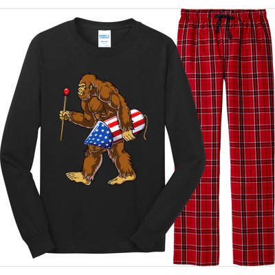 Bigfoot Fireworks 4th Of July Sasquatch American Flag Us Long Sleeve Pajama Set