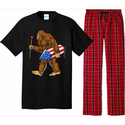 Bigfoot Fireworks 4th Of July Sasquatch American Flag Us Pajama Set