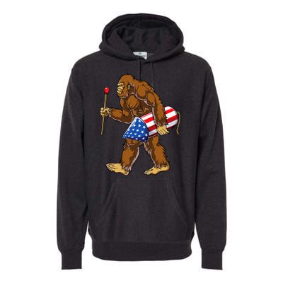 Bigfoot Fireworks 4th Of July Sasquatch American Flag Us Premium Hoodie