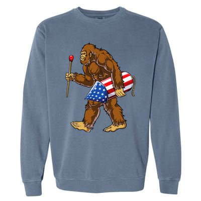 Bigfoot Fireworks 4th Of July Sasquatch American Flag Us Garment-Dyed Sweatshirt