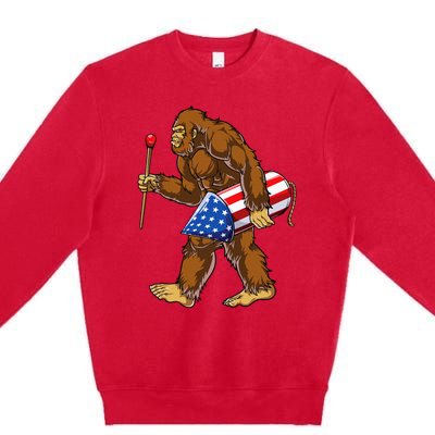 Bigfoot Fireworks 4th Of July Sasquatch American Flag Us Premium Crewneck Sweatshirt