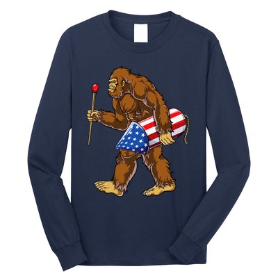 Bigfoot Fireworks 4th Of July Sasquatch American Flag Us Long Sleeve Shirt