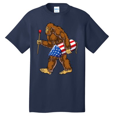 Bigfoot Fireworks 4th Of July Sasquatch American Flag Us Tall T-Shirt