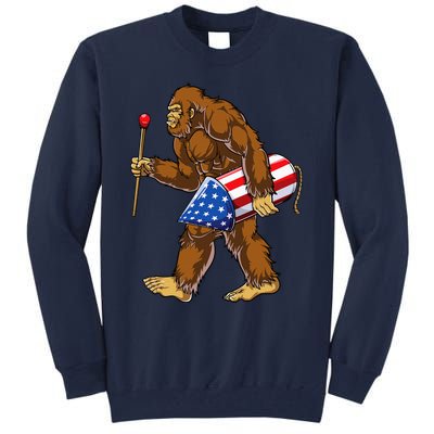 Bigfoot Fireworks 4th Of July Sasquatch American Flag Us Tall Sweatshirt