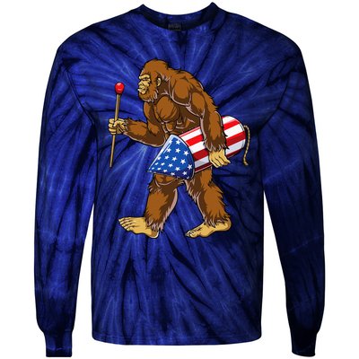 Bigfoot Fireworks 4th Of July Sasquatch American Flag Us Tie-Dye Long Sleeve Shirt