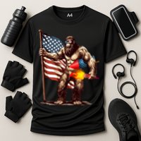 Bigfoot Fireworks 4th Of July Sasquatch American US Flag Cooling Performance Crew T-Shirt
