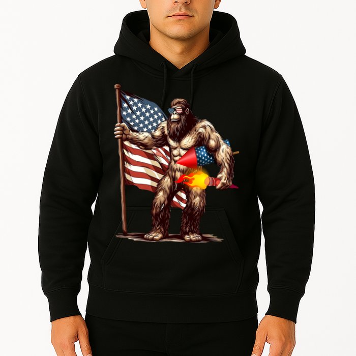 Bigfoot Fireworks 4th Of July Sasquatch American US Flag Hoodie