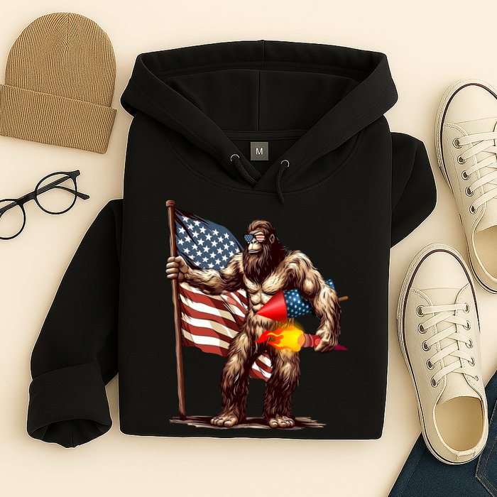 Bigfoot Fireworks 4th Of July Sasquatch American US Flag Hoodie