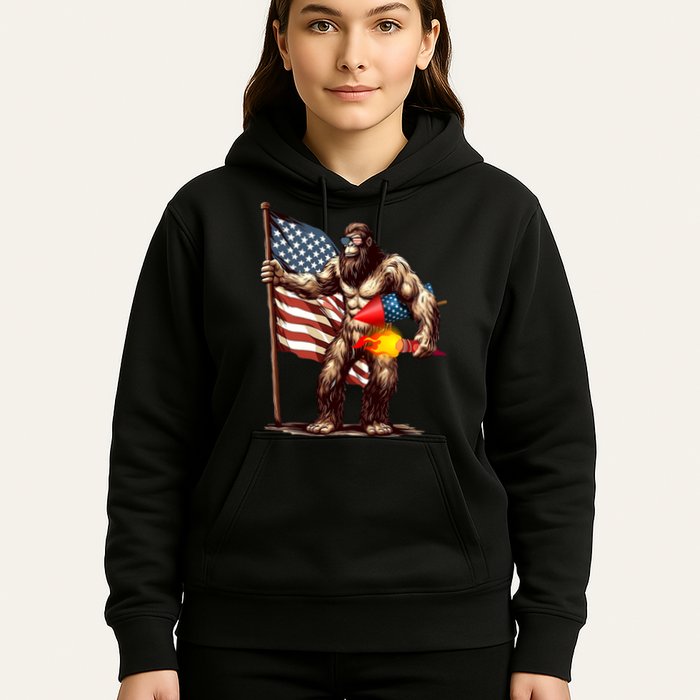 Bigfoot Fireworks 4th Of July Sasquatch American US Flag Hoodie