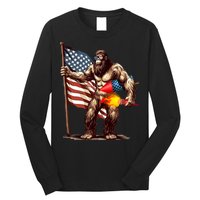 Bigfoot Fireworks 4th Of July Sasquatch American US Flag Long Sleeve Shirt