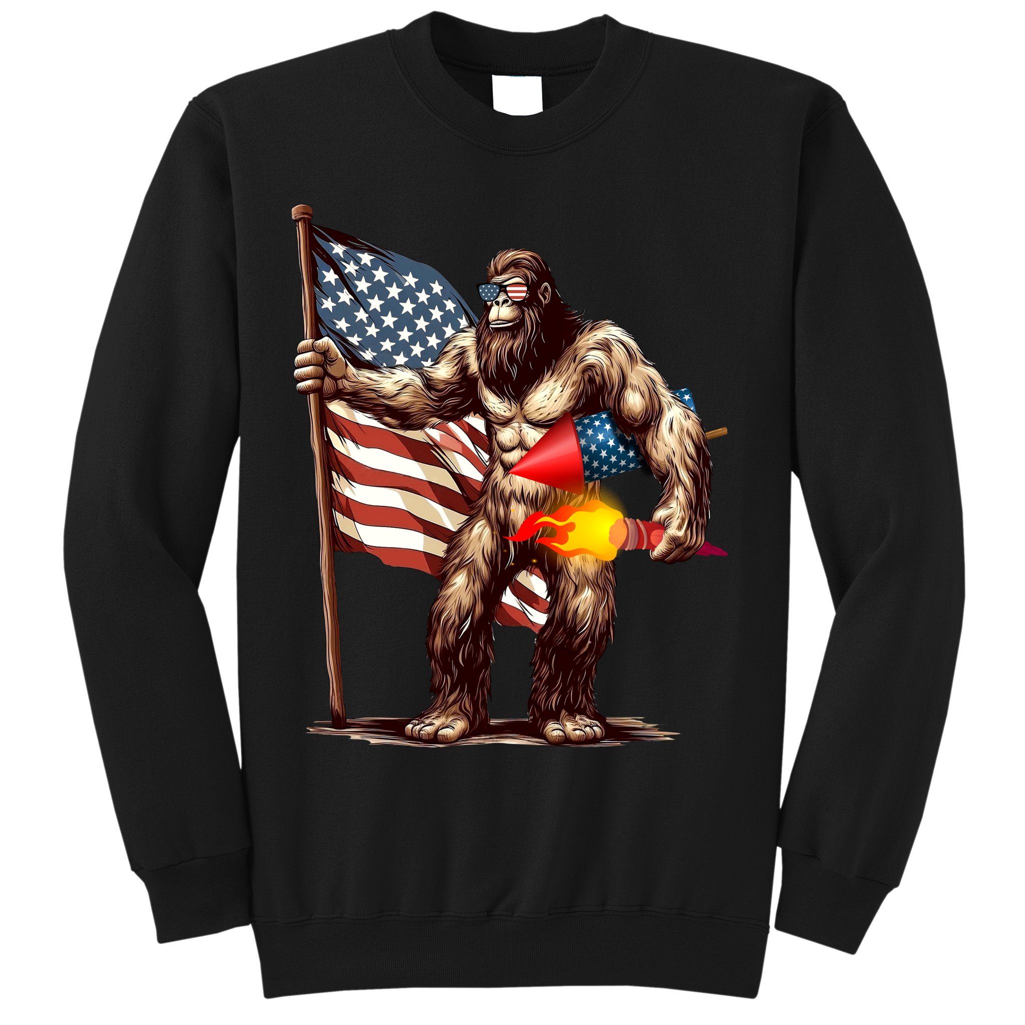 Bigfoot Fireworks 4th Of July Sasquatch American US Flag Sweatshirt